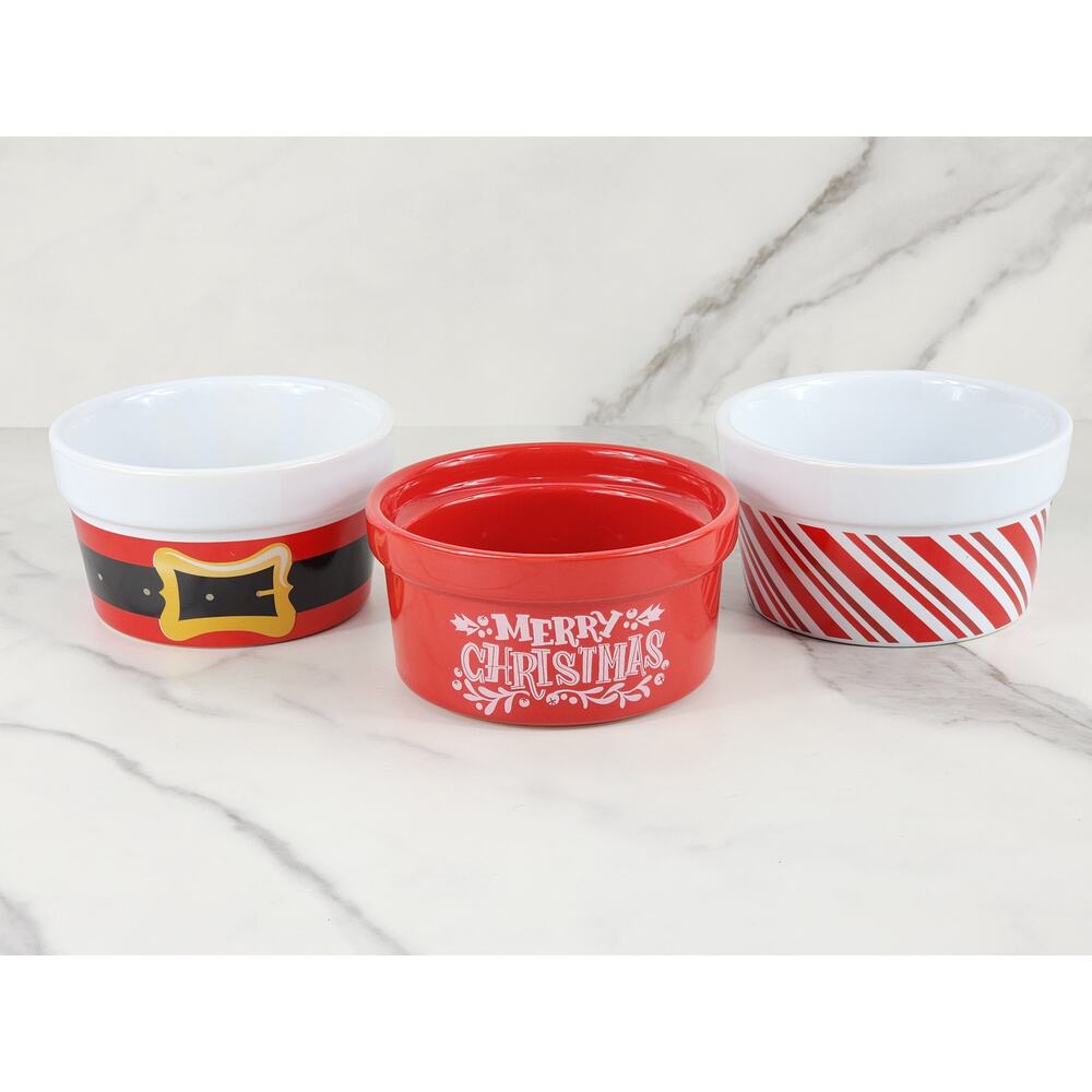 Celebrate It Christmas Ramekin Bakeware Serving Bowl 6oz Holiday Santa Dishes x3